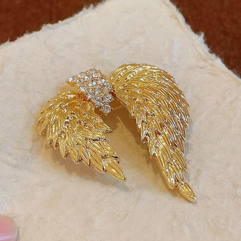 Image of Brooch Pins Gold Angel Wing Rhinestone Lapel Brooches for Women Fashion Jewelry Clothing Decoration Accessorie
