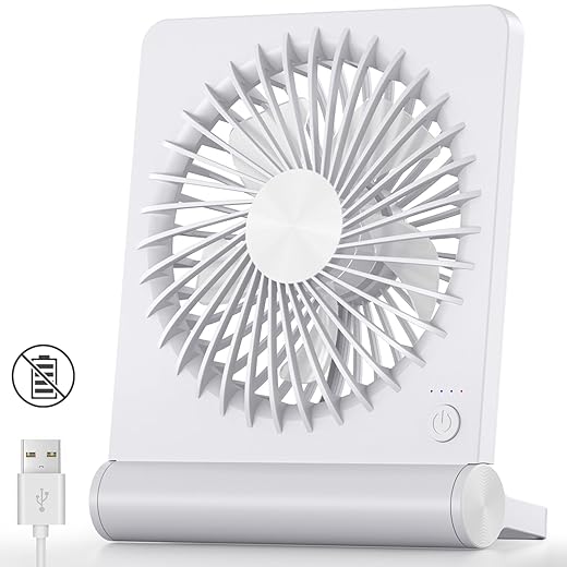 Koonie USB Fan, Strong Wind Ultra Quiet Small Desk Fan 220° Tilt Folding 3 Speeds Adjustable USB-C Powered Personal Fan for Home Office Desktop, White, NO BATTERY
