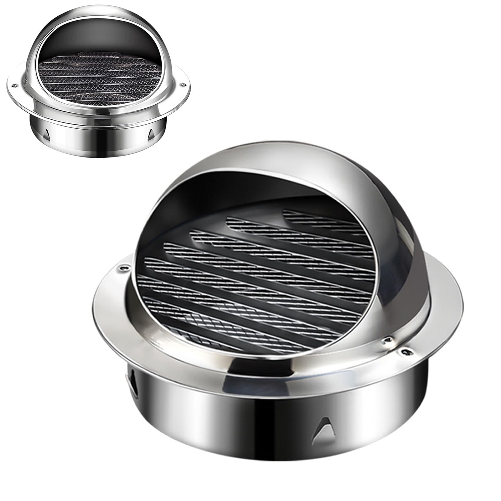 Grille d'aeration 19,5 cm cache-bouche inox 304 avec moustiquaire murale