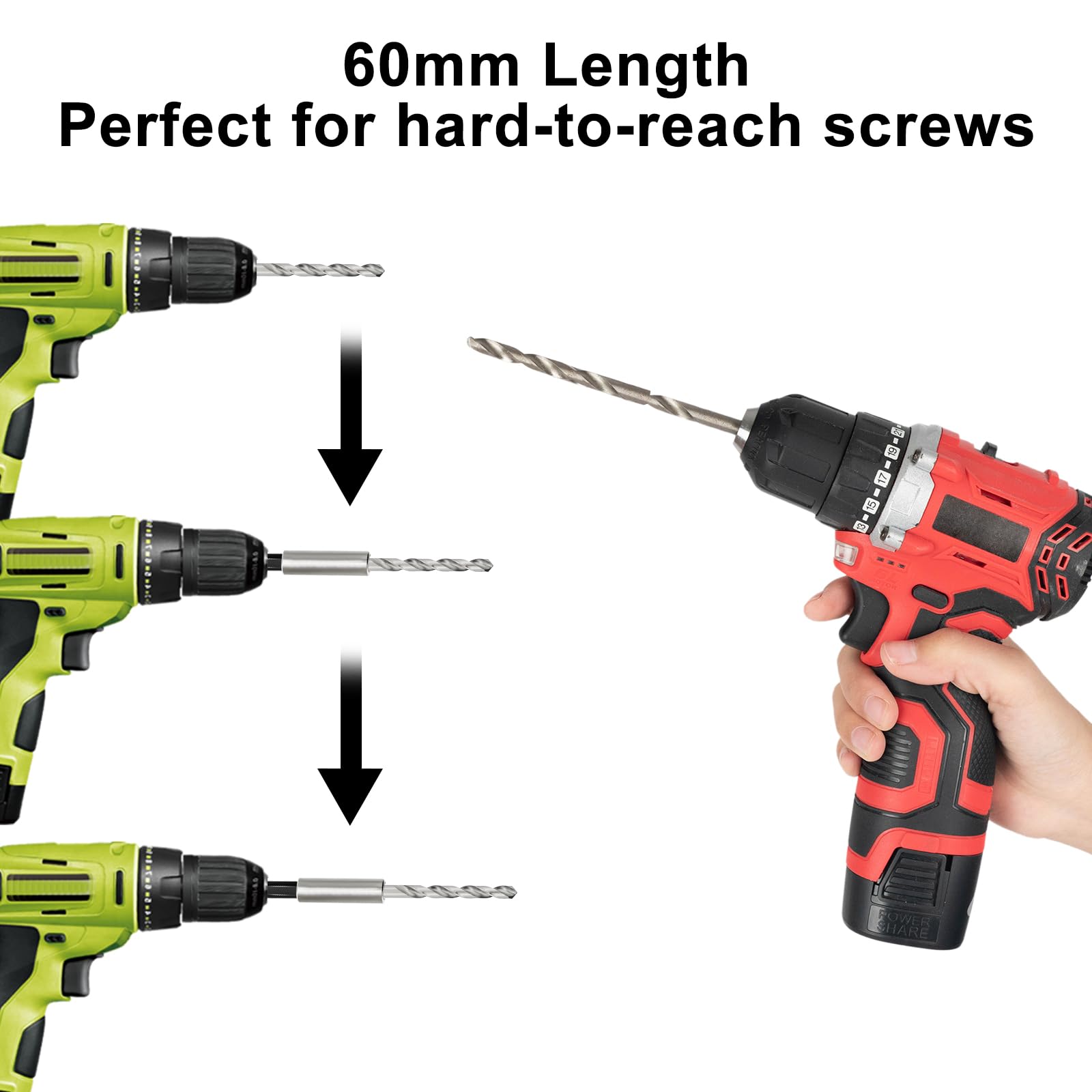 5 Pezzi Porta Inserti Magnetico 1/4" (60 mm), Prolunga per Inserti Avvitatore in Acciaio Inossidabile, Cambio Rapido per Trapano, Avvitatore e Cacciavite