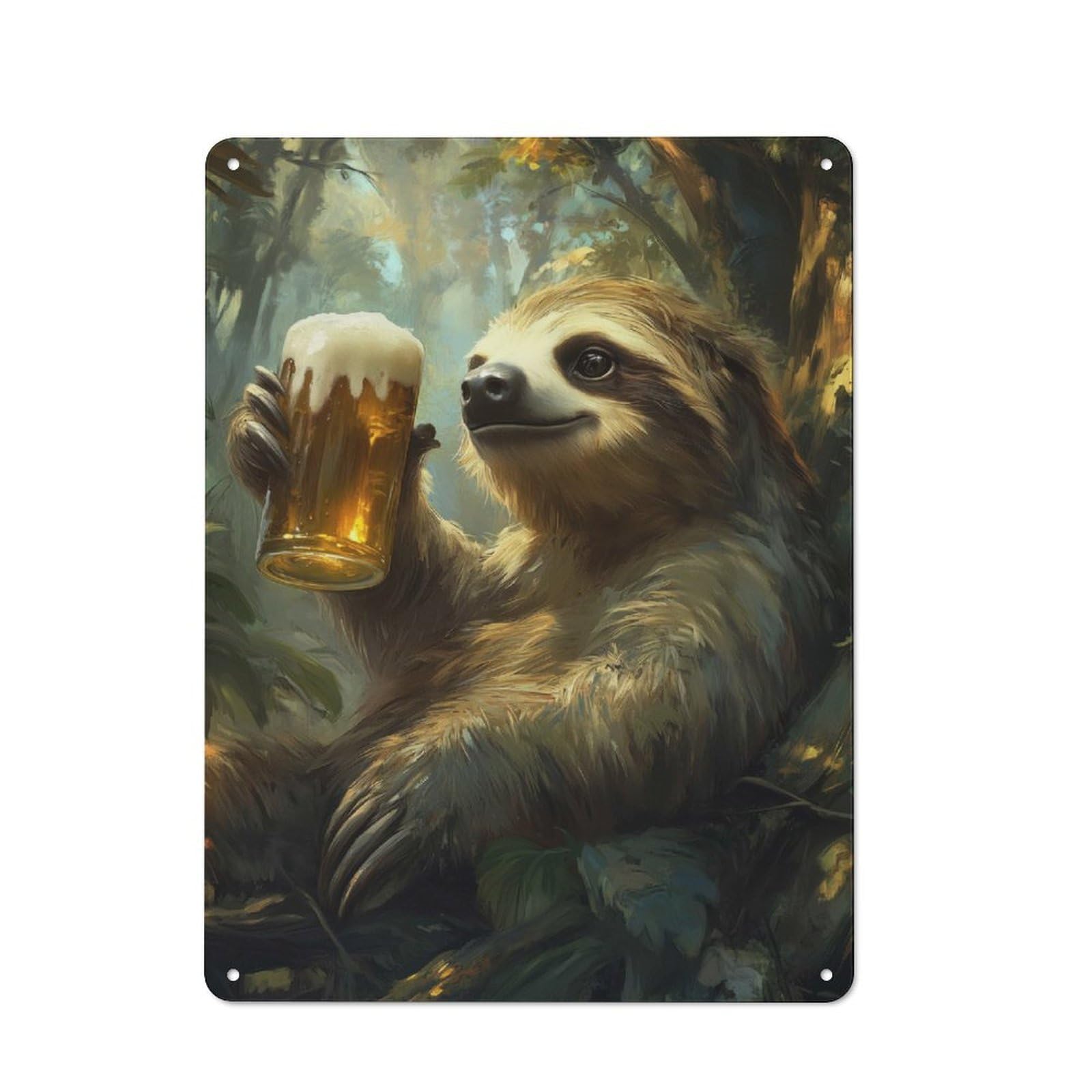 Sloth with Beer Everyday Metal Wall Decor 40x30cm, Decorative Tin Plaque for Flat, Dorm Room, Lounge Or Cafe