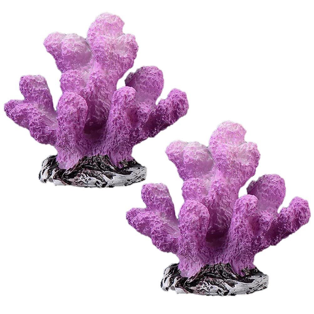 Stakee Purple 2Pcs Simulated Resin Coral Aquarium Coral Ornament Fish Tank Coral Artificial Fake Coral Aquarium Plants Decoration