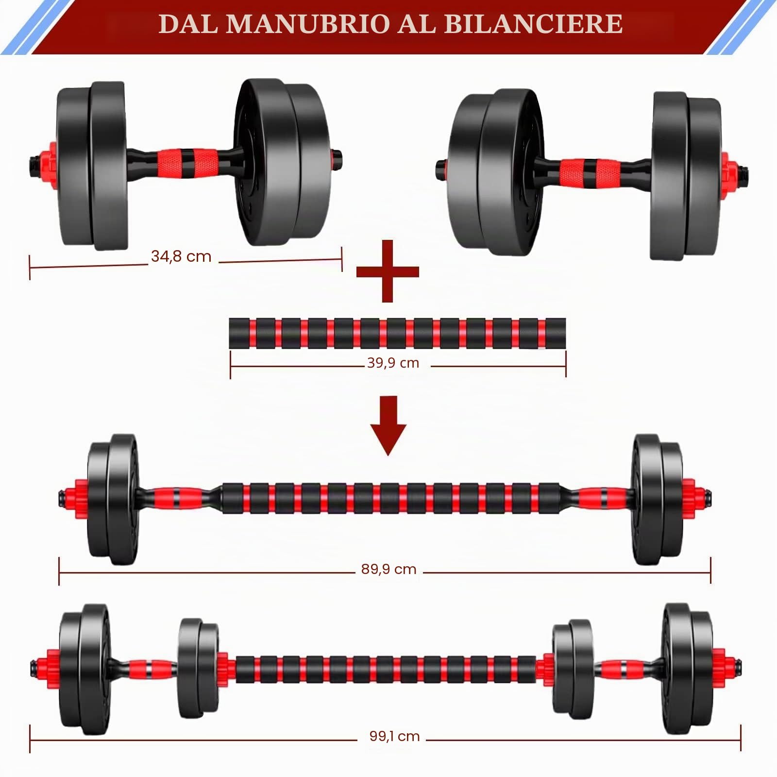 Set di manubri corti, 3 in 1, 10/20/30 kg, per uomini e bilancieri regolabili, tubo di collegamento multifunzione, per allenamento di forza