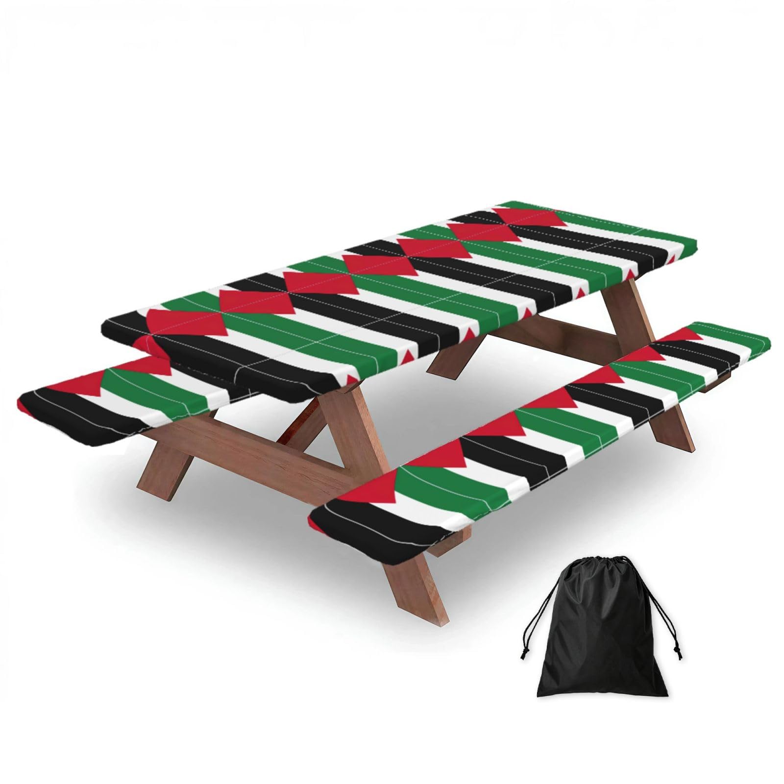 Yqxwjl Black Palestine Flag Print Camping Essentials Waterproof Camping Table And Bench Cover With Drawstring Bag 183 Cm