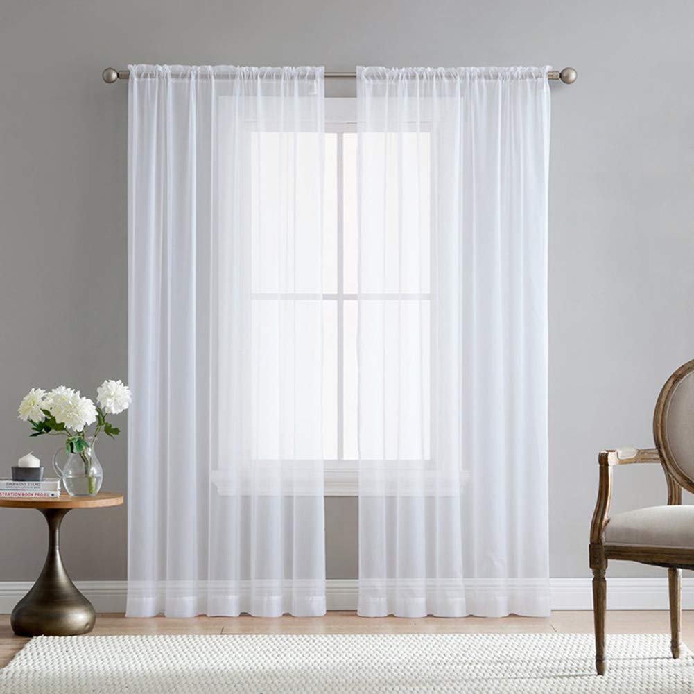 Rideaux blancs transparents 200x270 cm | Voilage simple moderne de fenêtre