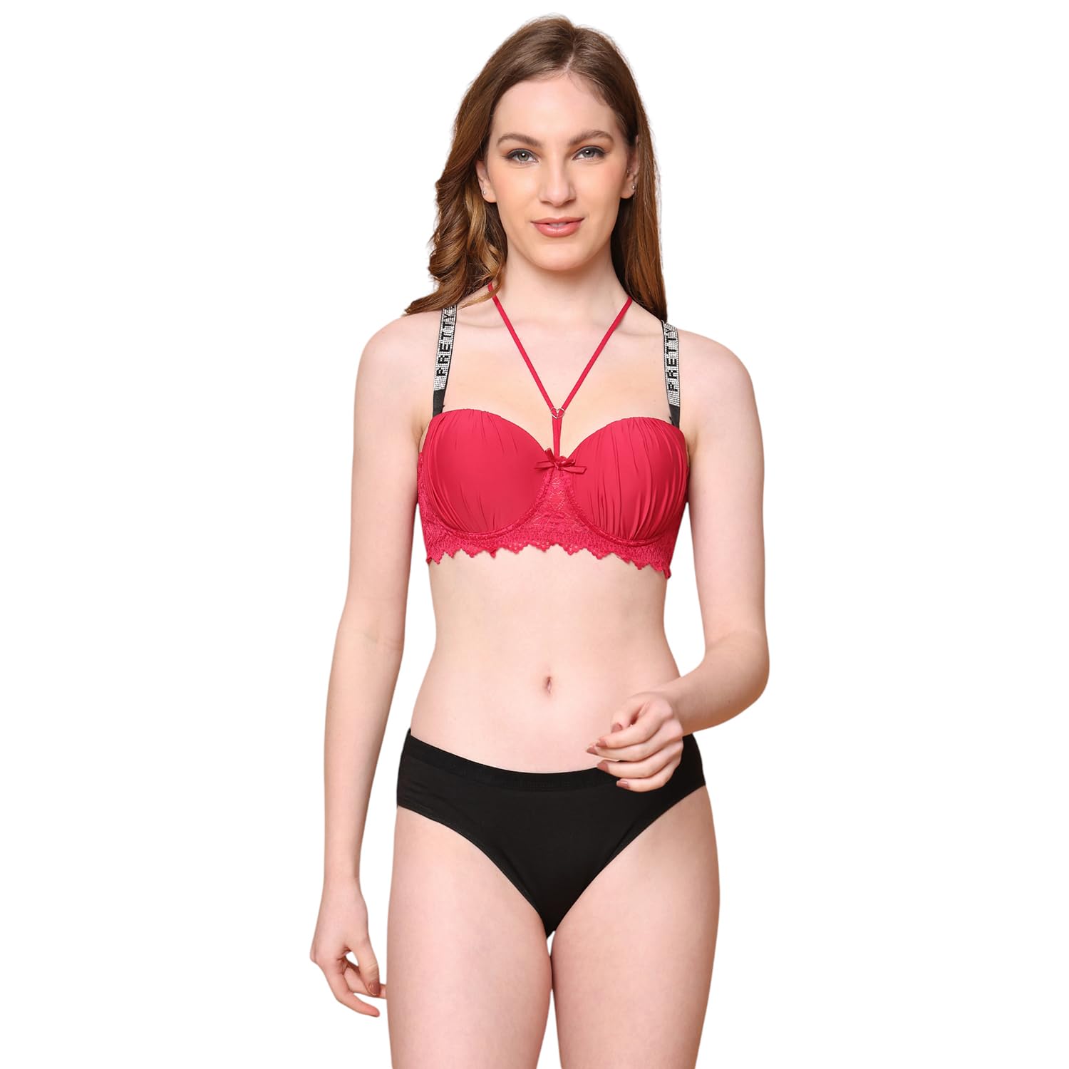 quttos PrettyCat Lightly Padded Sexy Balconette Bra Panty Set with Shine Strap-picture-30