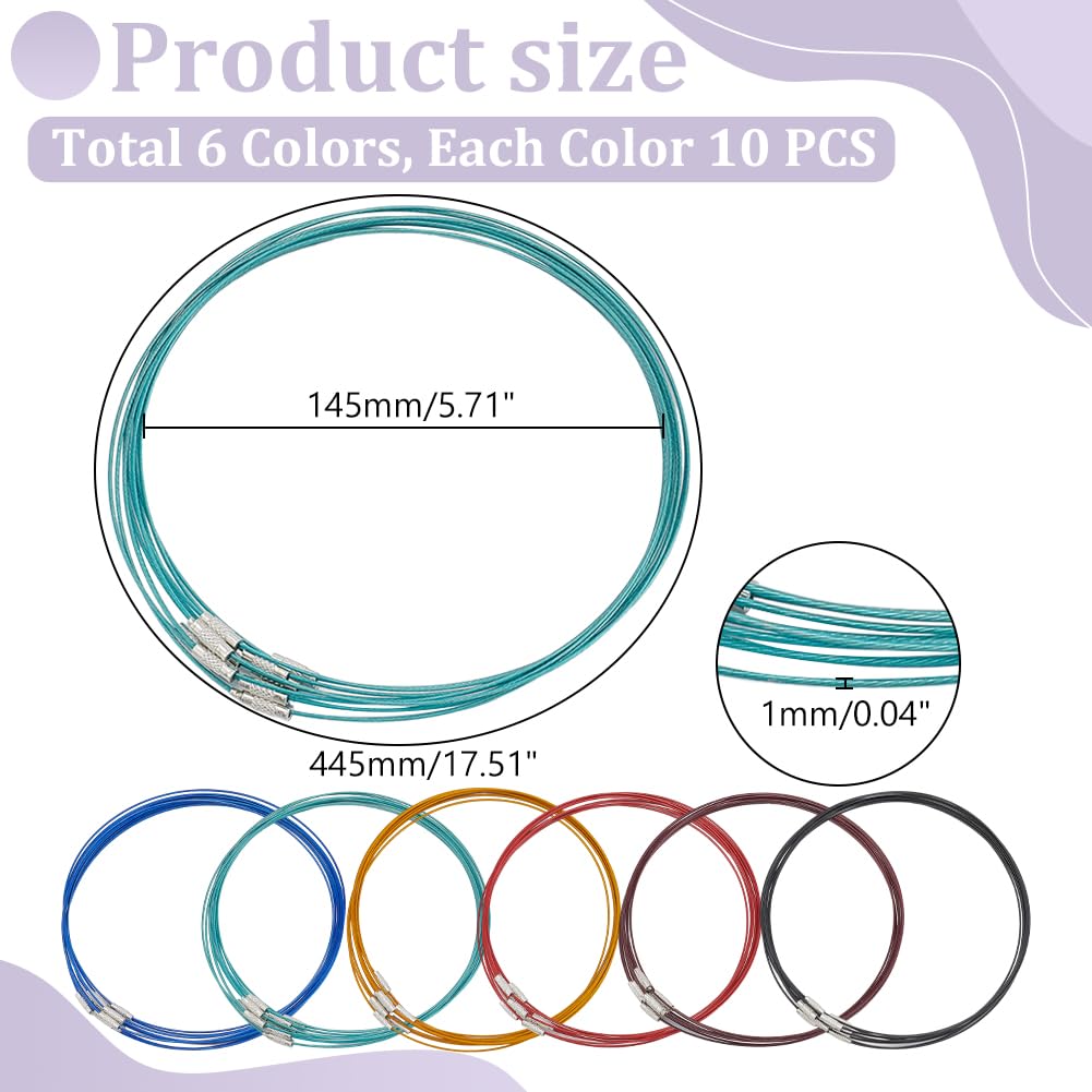 UNICRAFTALE Collana in Acciaio Inossidabile 6 Colori, 60 Pz, 44.5cm, Girocollo con Chiusura a Vite in Ottone, Cordino per Collana, 14.5cm di Diametro