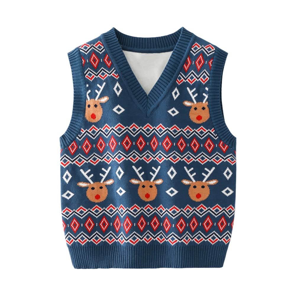 Mud Kingdom Little Girls Boys Sweater Vest Christmas Reindeer Gift Ribbed Vintage