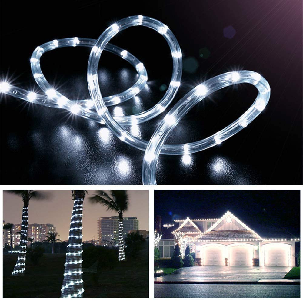 KINGCOO - Tira LED, guirnalda de tubo luminoso solar, impermeable, 30 m, 300 LED, luz solar, cable de cobre, tubo de luz, para exterior, boda, casa, fiesta, Navidad, decoración blanca