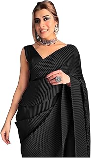 sidhidata Women's Full Crushed/Pleated Satin Saree With Unstitched Blouse Piece-picture-18