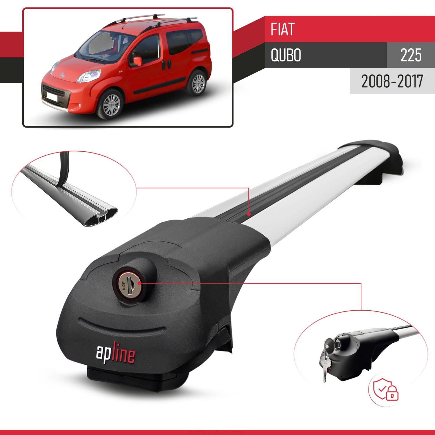 Compatibile con Fiat Qubo (225) 2008-2017 Modello ACE-1 Barre Tetto Portapacchi Auto Barre Portatutto Grigio Alluminio 2 Barre