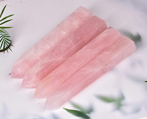 Miniatura 5 de AMOYSTONE Torre grande de obelisco de cristal curativo de cuarzo rosa con punta de varita de cristal, decoración de Reiki, regalos para