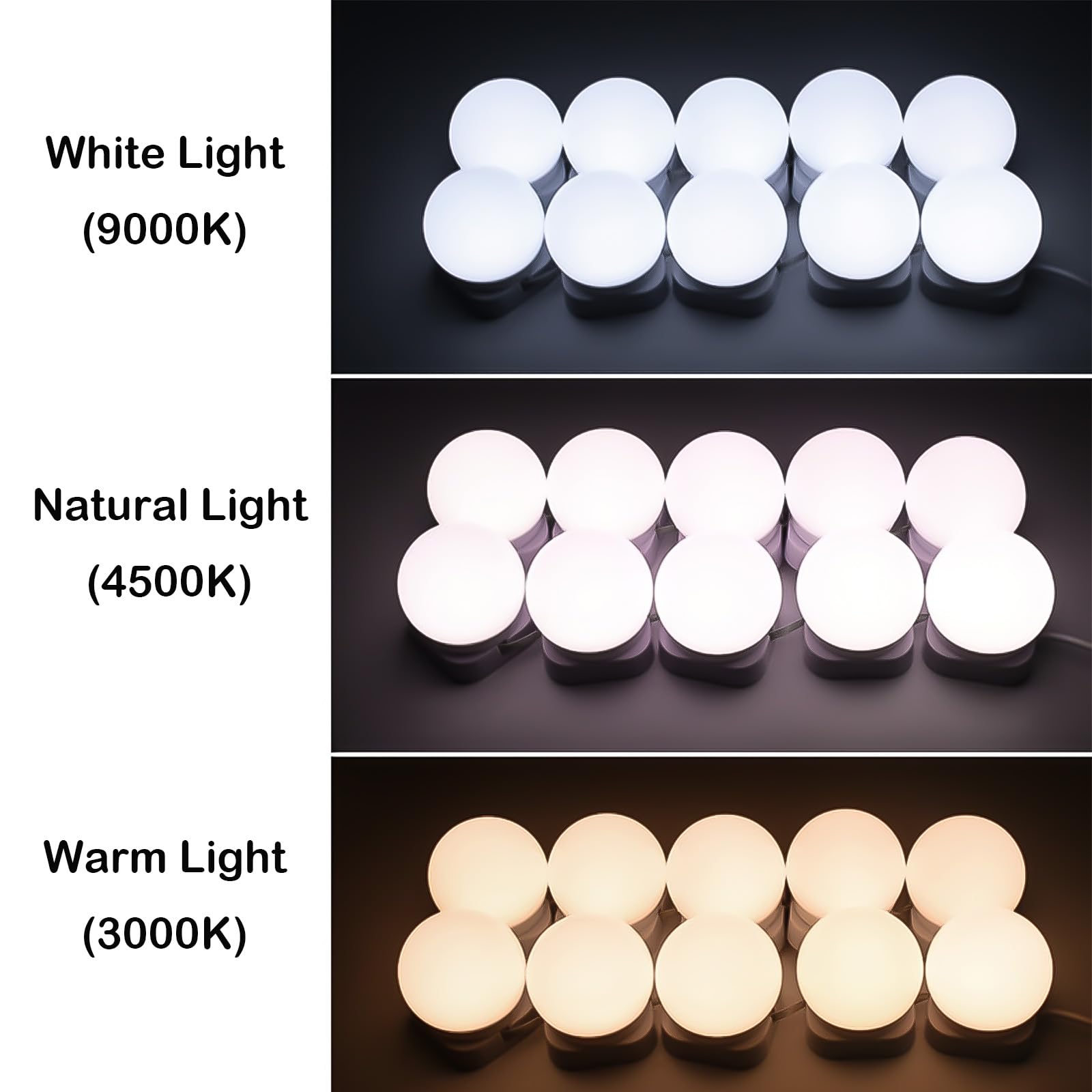 Xinlie 14 lamp LED do lustra, oświetlenie lustra, do toaletki, 3 zmiany kolorów i 9 ściemnianych lampek, z włącznikiem, do lustra kosmetycznego, łazienki