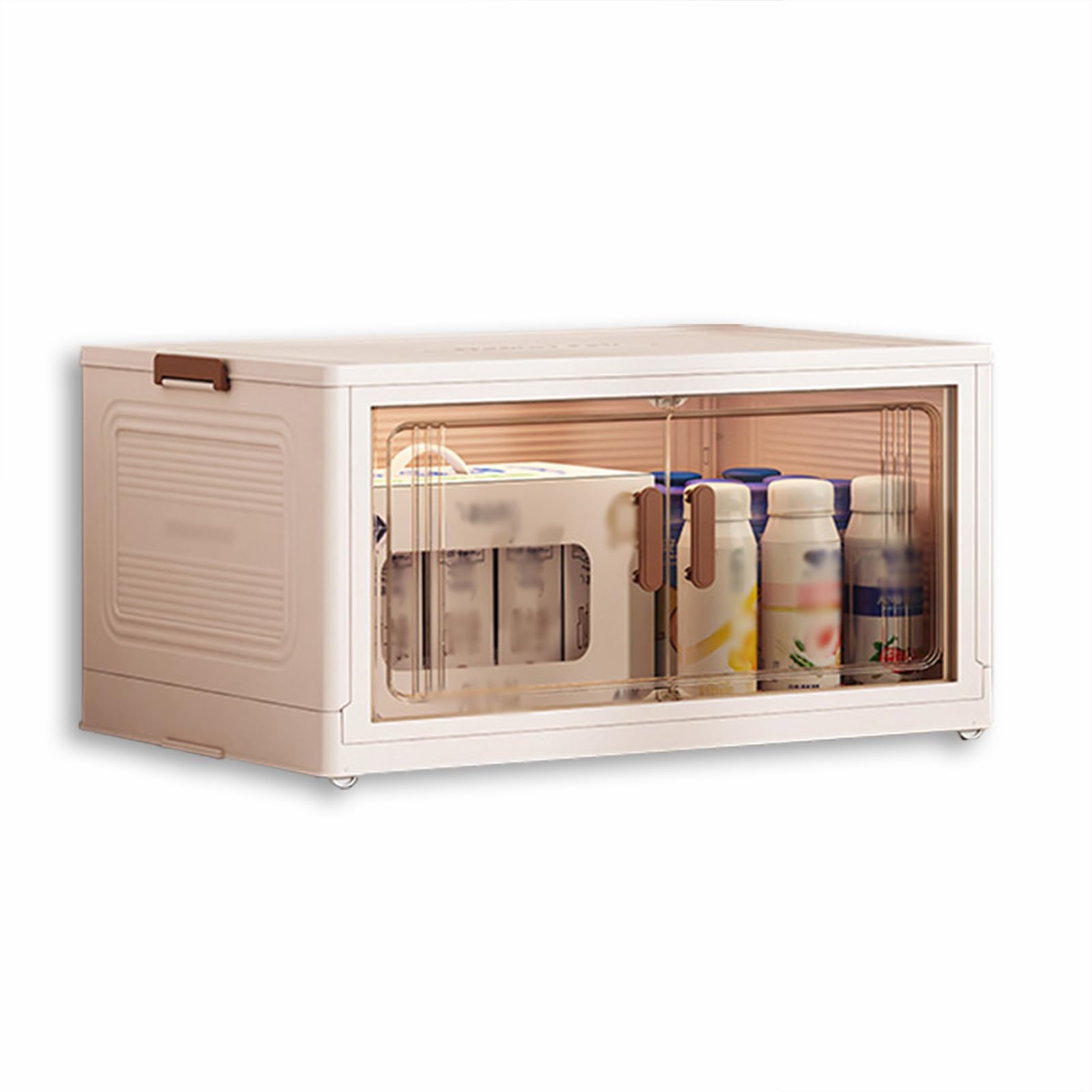 Contenitori pieghevoli con coperchi e ruote, 200 l, impilabili, organizer per giocattoli con 2 ante aperte, armadio per vestiti, trapunte, cubo, mensola per casa e ufficio, bianco
