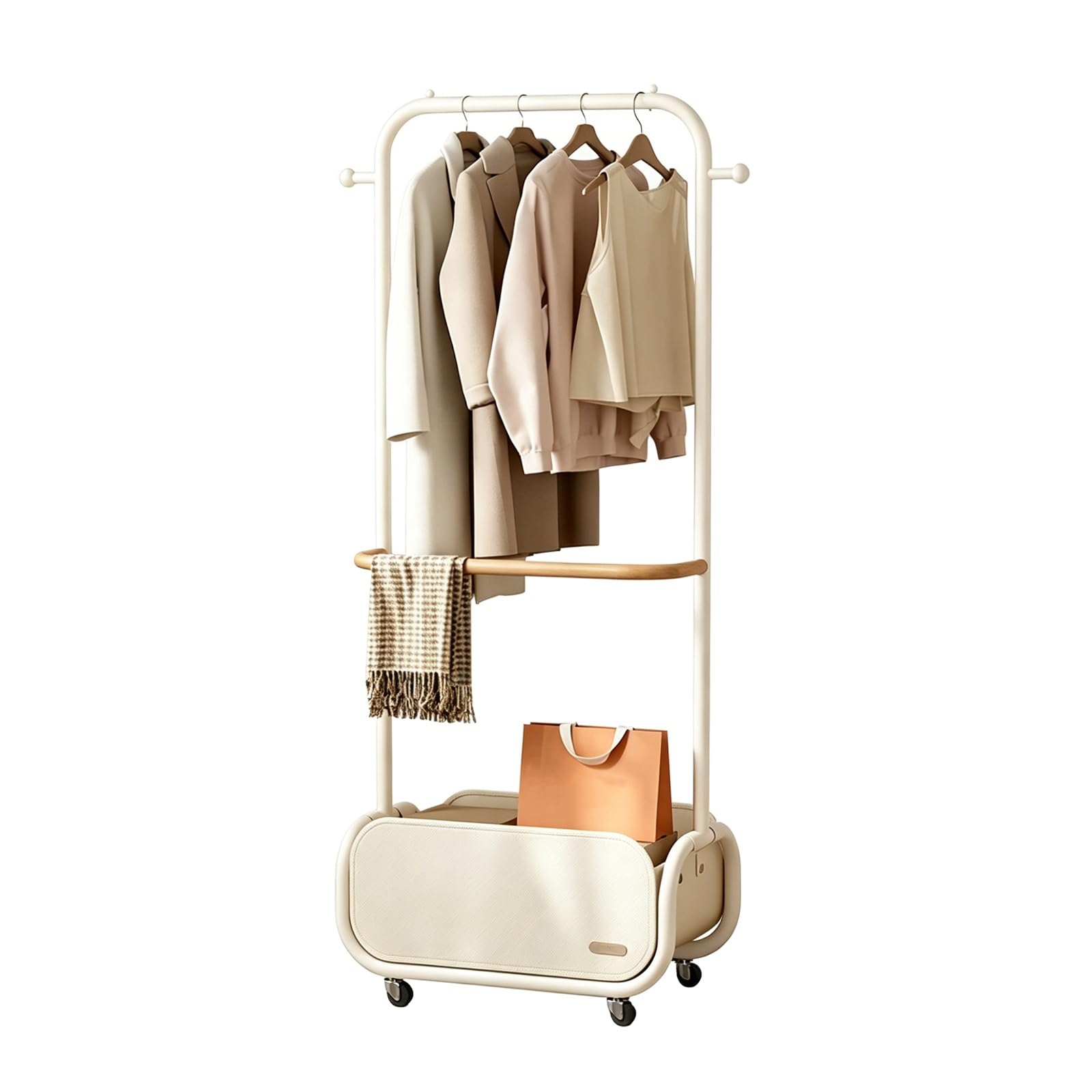 lyxamjrzyp Rolling Clothes Rack With Wheels, Portable Clothing Rack, Garment Rack With Removable Storage Basket, Bedroom Entryway(White,31.4in/80cm)