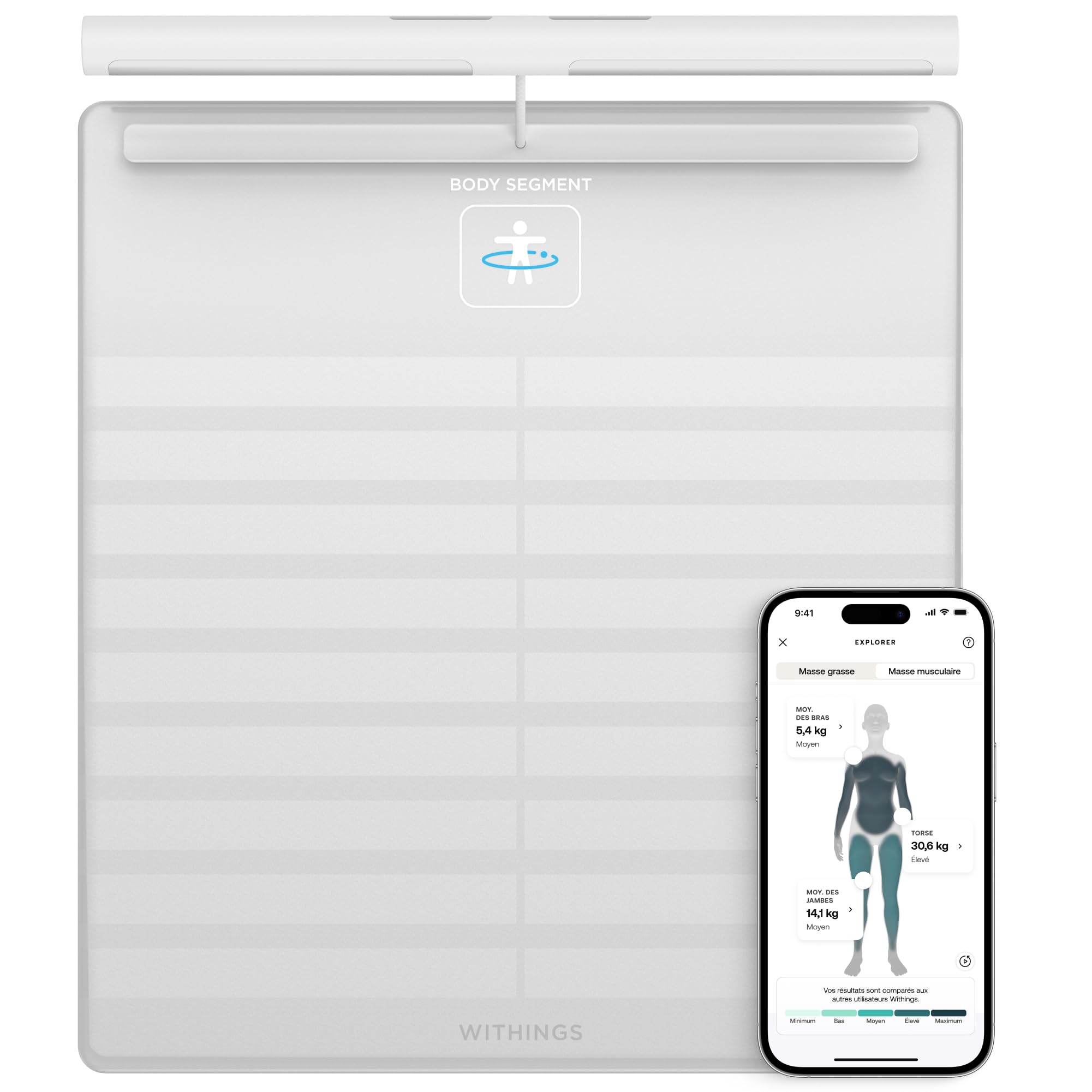 WITHINGS Body Scan - Balance WiFi connectée pour améliorer votre santé, balance personnelle BIA, analyse de la composition corporelle, graisse corporelle, masse musculaire, pourcentage d'eau