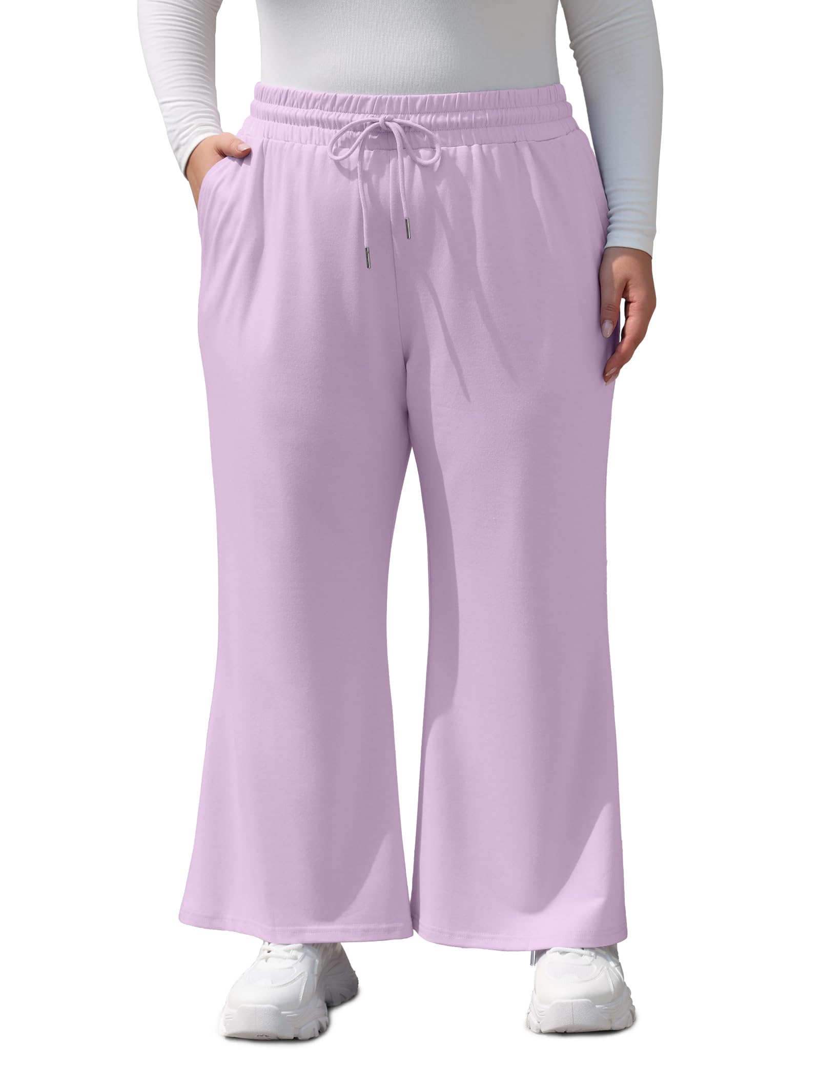 FOREYOND Plus Size Womens High Waisted Drawstring Waist Wide Leg Sweatpants with Pockets