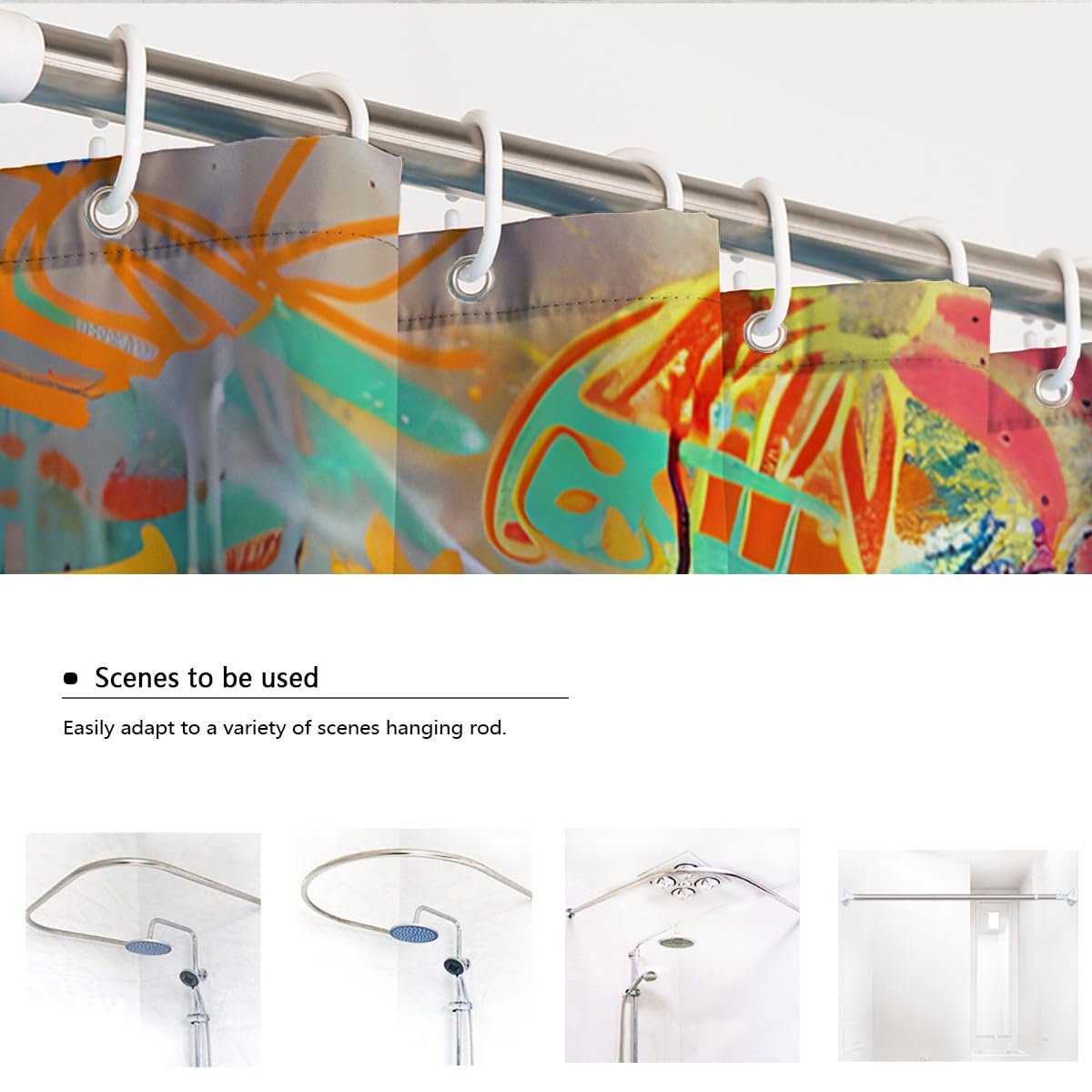 Zeitgenössische Tierkunst Duschvorhang Elefant mit bunten Graffiti-Badewannenvorhängen mit Haken Easy Care Polyester für das Badezimmer 150 x 200 cm