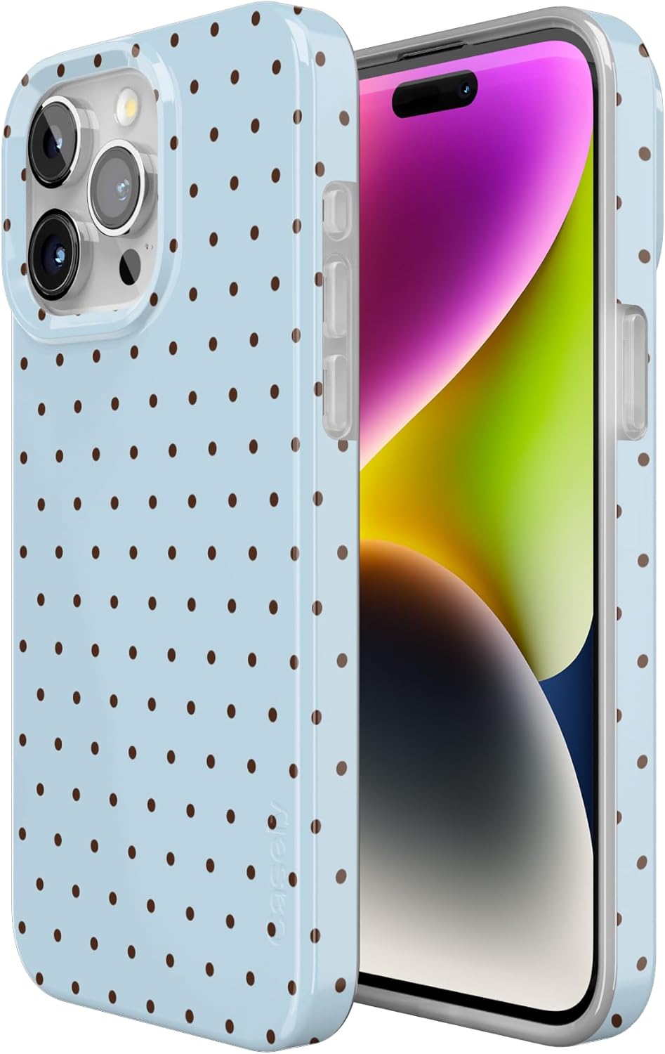 Casely iPhone 15 Pro Case | On the Dot | Blue & Brown Polka Dot | Compatible with MagSafe | Classic Ultra Slim Design
