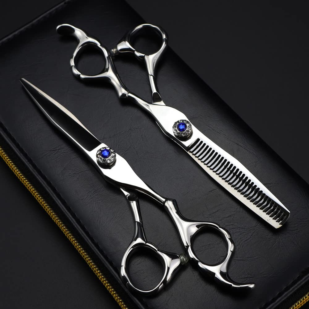 Forbici da Taglio per Capelli, Forbici Professionali Giapponesi in Acciaio 440C da 6 Pollici, Forbici per Capelli Argentate, Forbici per Sfoltire I Capelli, Forbici da Ba(Set con Borsa B)
