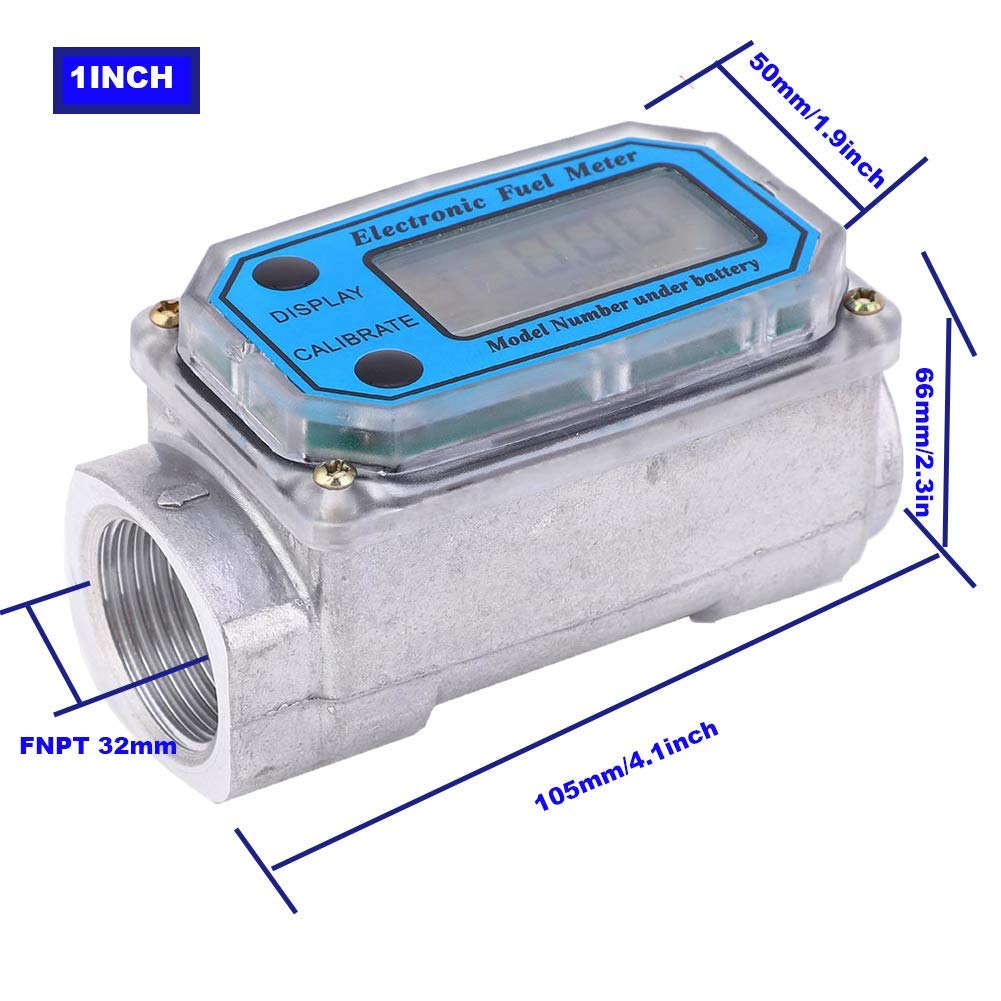 Débitmètre numérique en aluminium avec écran LCD pour carburant diesel kérosène, entrée/sortie FNPT 1 POUCE (10-100 LPM) - Unité de mesure compatible L/GAL/PTS/QTS
