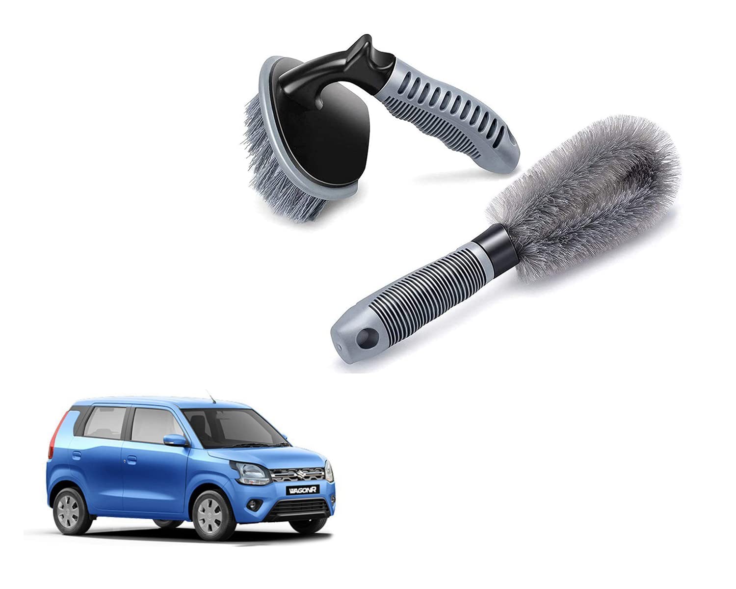 ABS 2 Pieces Wheel Tire Brush Set for Cleaning Wheels, Rim Cleaner for Maruti Suzuki Wagon R 2019