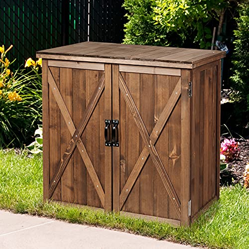 COSTWAY Holzschuppen 77 x 56 cm, Tannenholzschrank mit Doppeltüren, Geräteschuppen Gartenschrank für Außenbereich… – Bild 8