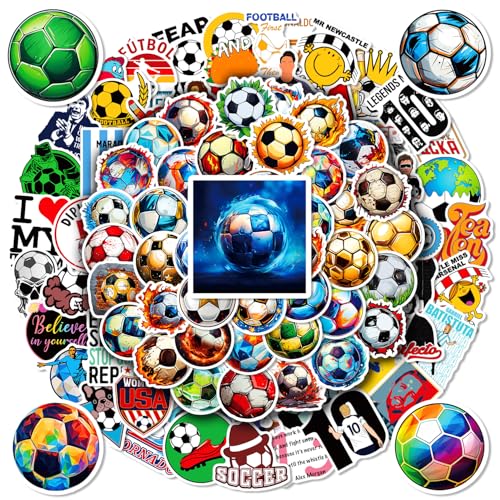Soccer Stickers for Kids, Soccer Water Bottle Stickers for Kids Party Favors Supplies, Waterproof Vinyl Stickers, Hydroflask Laptop Car Classroom Skateboard Sticker Packs for Teens Boys Girls