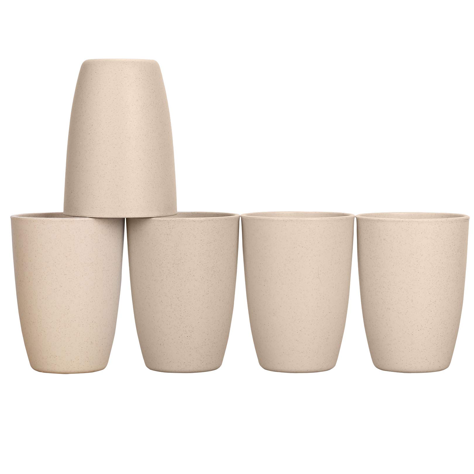 LuckyZone Wheat Straw Unbreakable Cup (12 oz) - Reusable Drinking Glasses Set of 5 - Dishwasher Safe - BPA Free & Eco-Friendly(Beige)