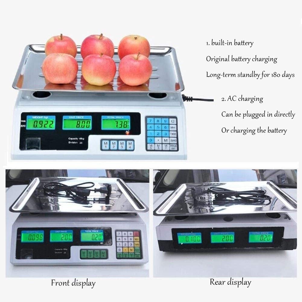 Balanza electrónica Digital con cálculo de Precios, pesaje de 30 kg/40 kg, balanza de Plataforma Comercial para Frutas y Verduras.,