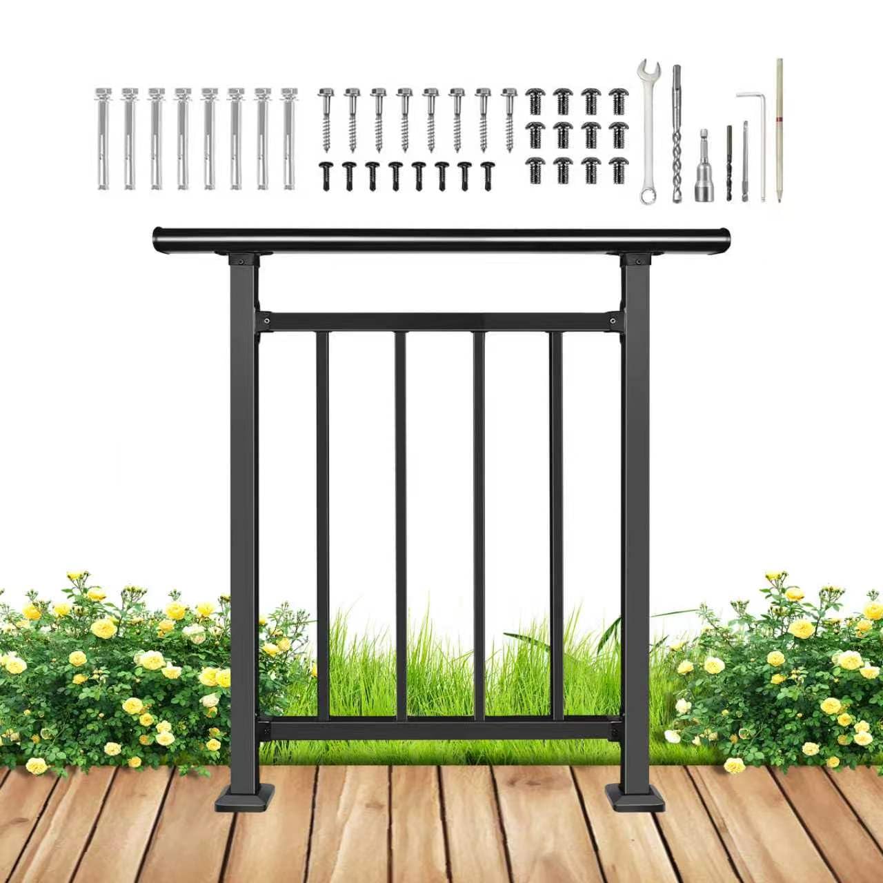 Photo 1 of Bobolish Horizontal Black Deck Railing Kit, 40" H x 36" W Wrought Iron Rail