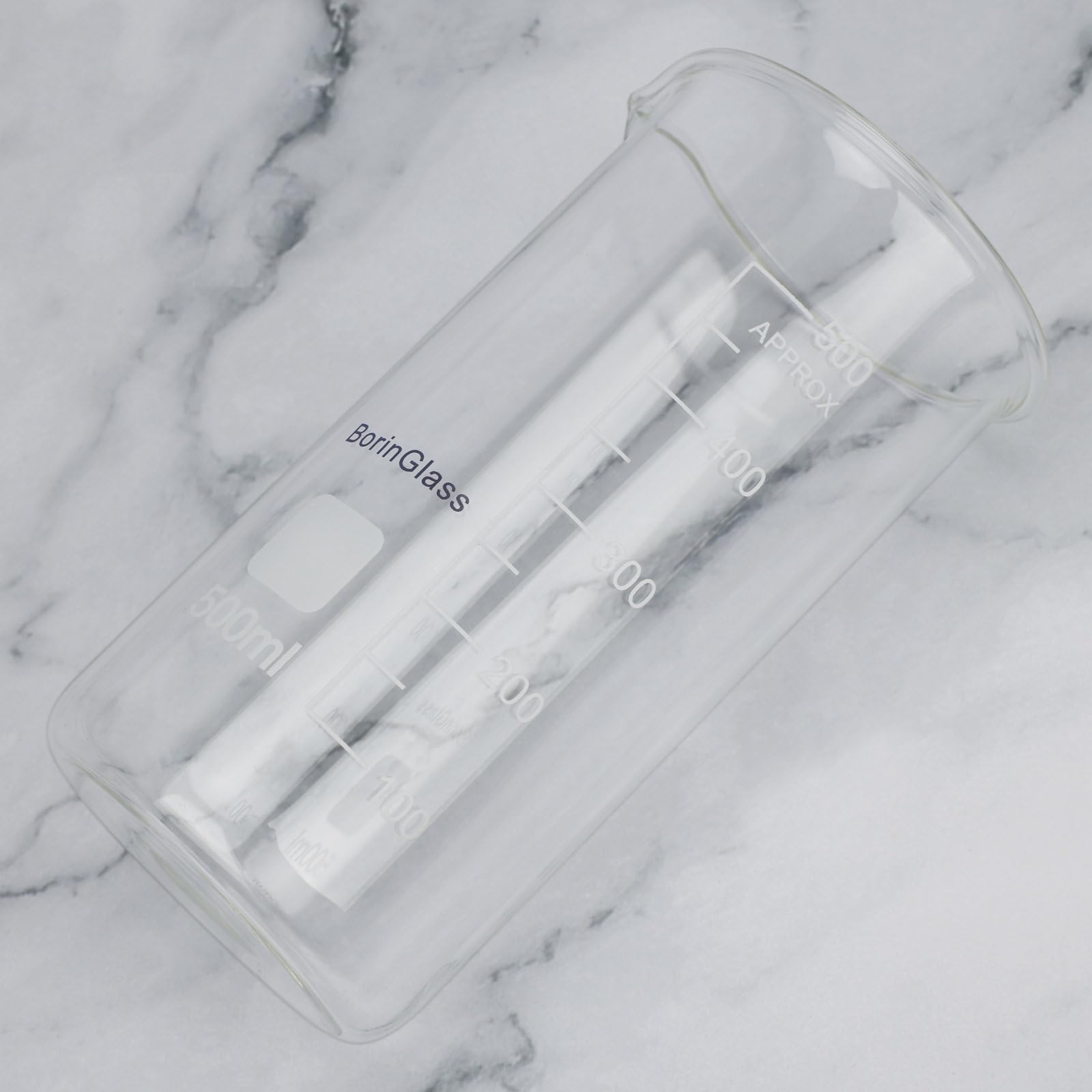 BorinGlass Becker da Laboratorio Alto in Vetro Borosilicato ad Alta Resistenza con Becco Versatore - 1 Pezzo da 500 ml Graduato