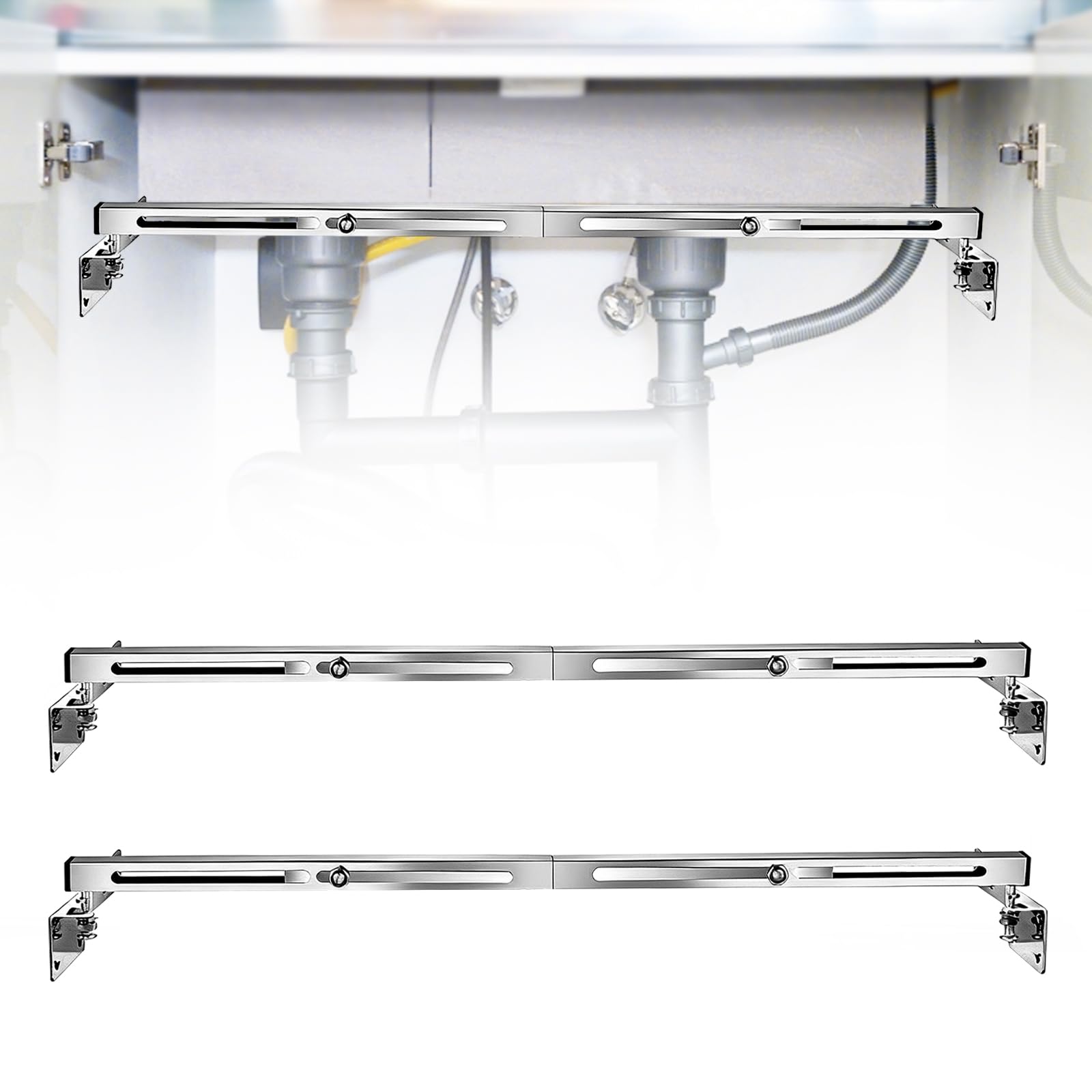 2 PCS Undermount Sink Support Brackets, Adjustable, Seamless Side Support, Stainless Steel Mounting Kit for Weight Distribution, Suitable for Heavy Undermount Sinks in Kitchen and Bathroom(71-100cm)