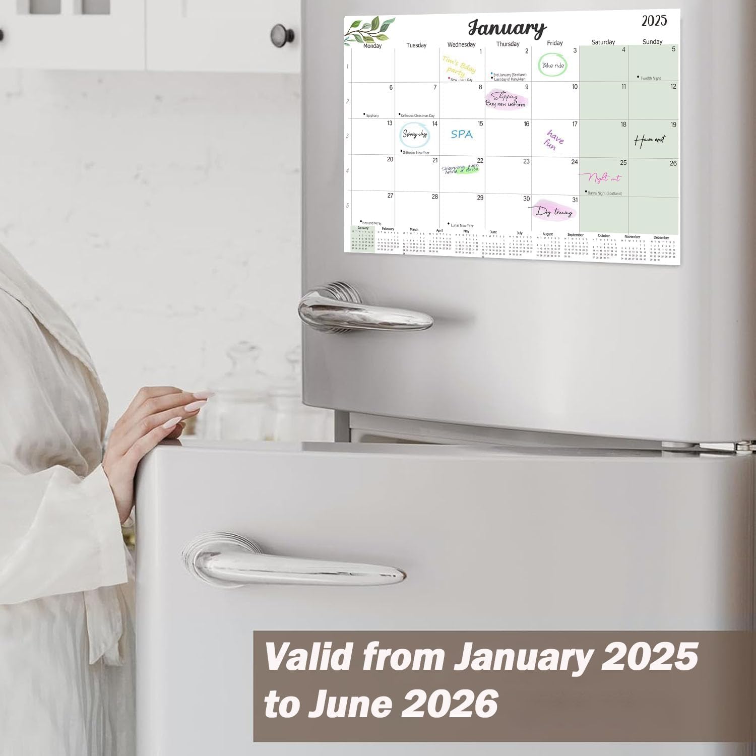 Magnetische kalender voor koelkast, 2025-2026 voor 18 maanden, van VK juli 2025 tot december 2026, koelkastkalender voor gezinsorganisator om dagelijkse evenementen te plannen