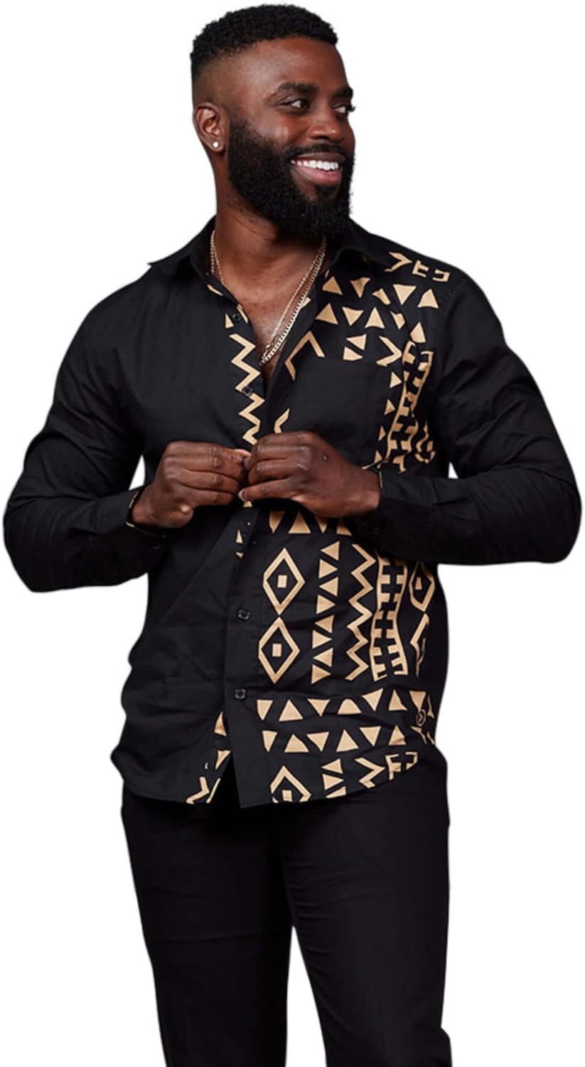 D'IYANU | Abiade Men's African Shirt – Premium African Attire – Button-Up Dashiki Shirt in Regular & Plus Sizes
