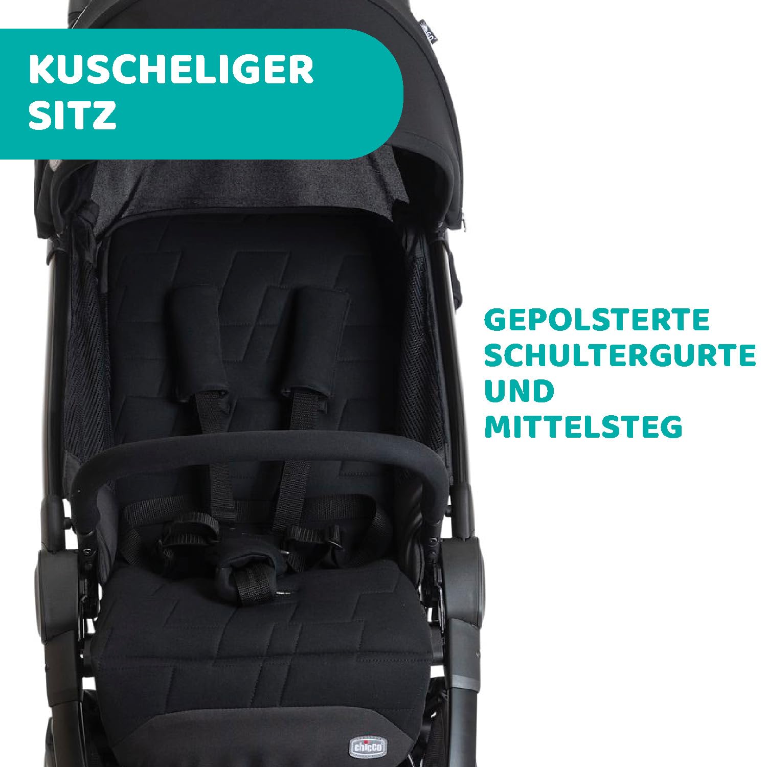 Chicco We Kinderwagen, faltbar, ultraleicht, ab Geburt bis 22 kg, Reise-Kinderwagen, ultra-kompakter, neigbar, EinHand-Verschluss, gepolsterte Schultergurte, Tasche und Regenschutz, Schwarz
