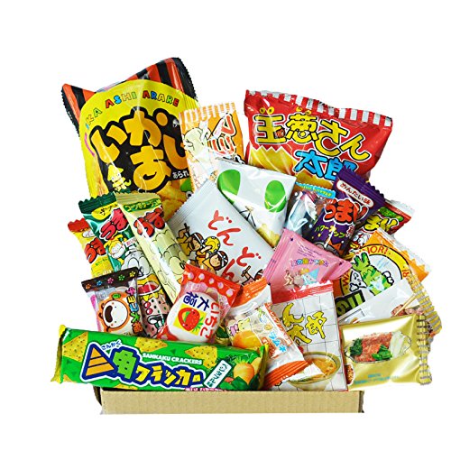 Glückliche Dagashi Box 20pcs ver.2 Japanische Süßigkeit Sortiment Umaibo Snack Kartoffel Chip Gumi Squid Schokolade mit AKIBA KING Aufkleber