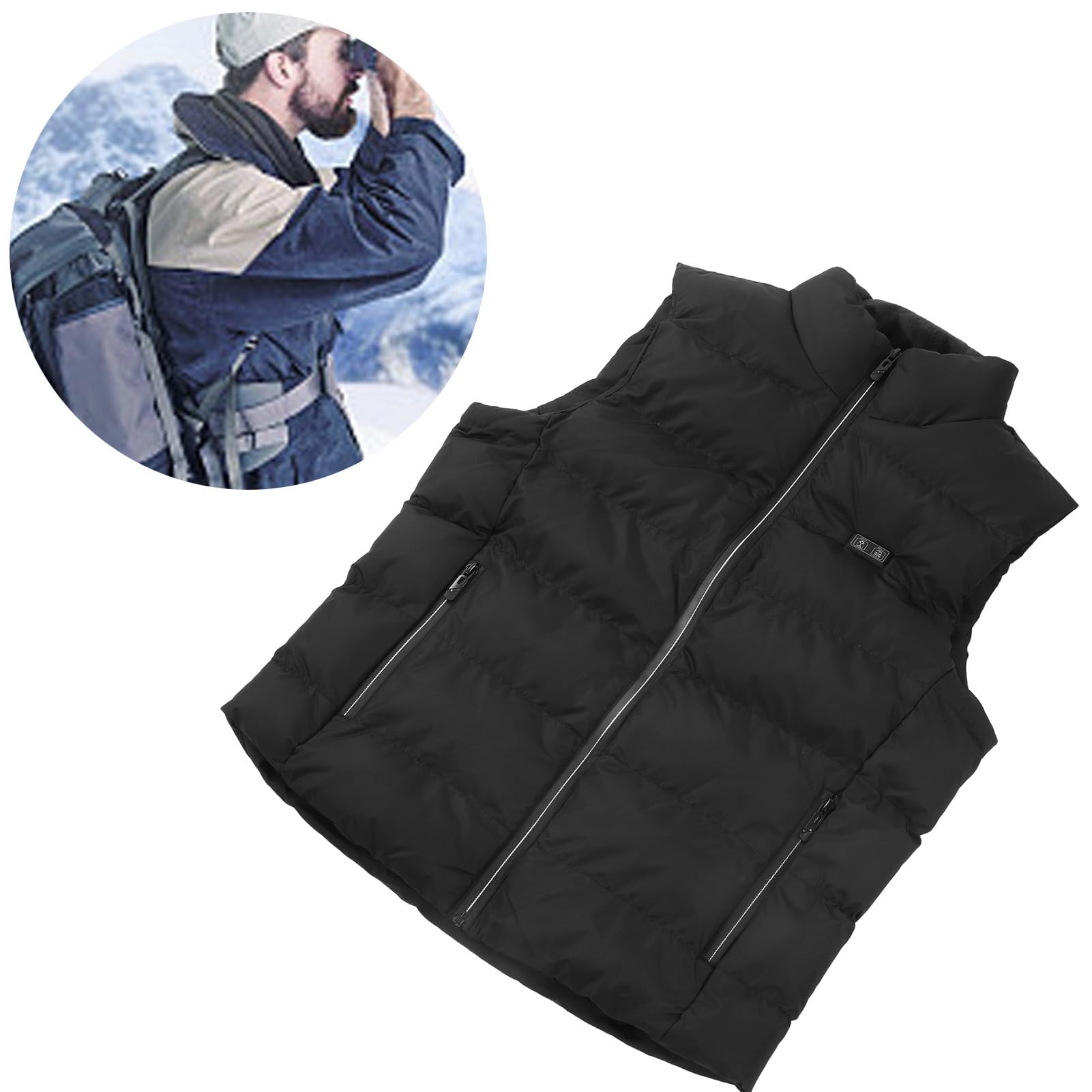 Tbest Gilet Chauffant, USB épaissir 15 Zones Gilets Chauffants électriques Veste Chauffante électrique Gilet pour la Randonnée Ski Travail en Plein Air Noir