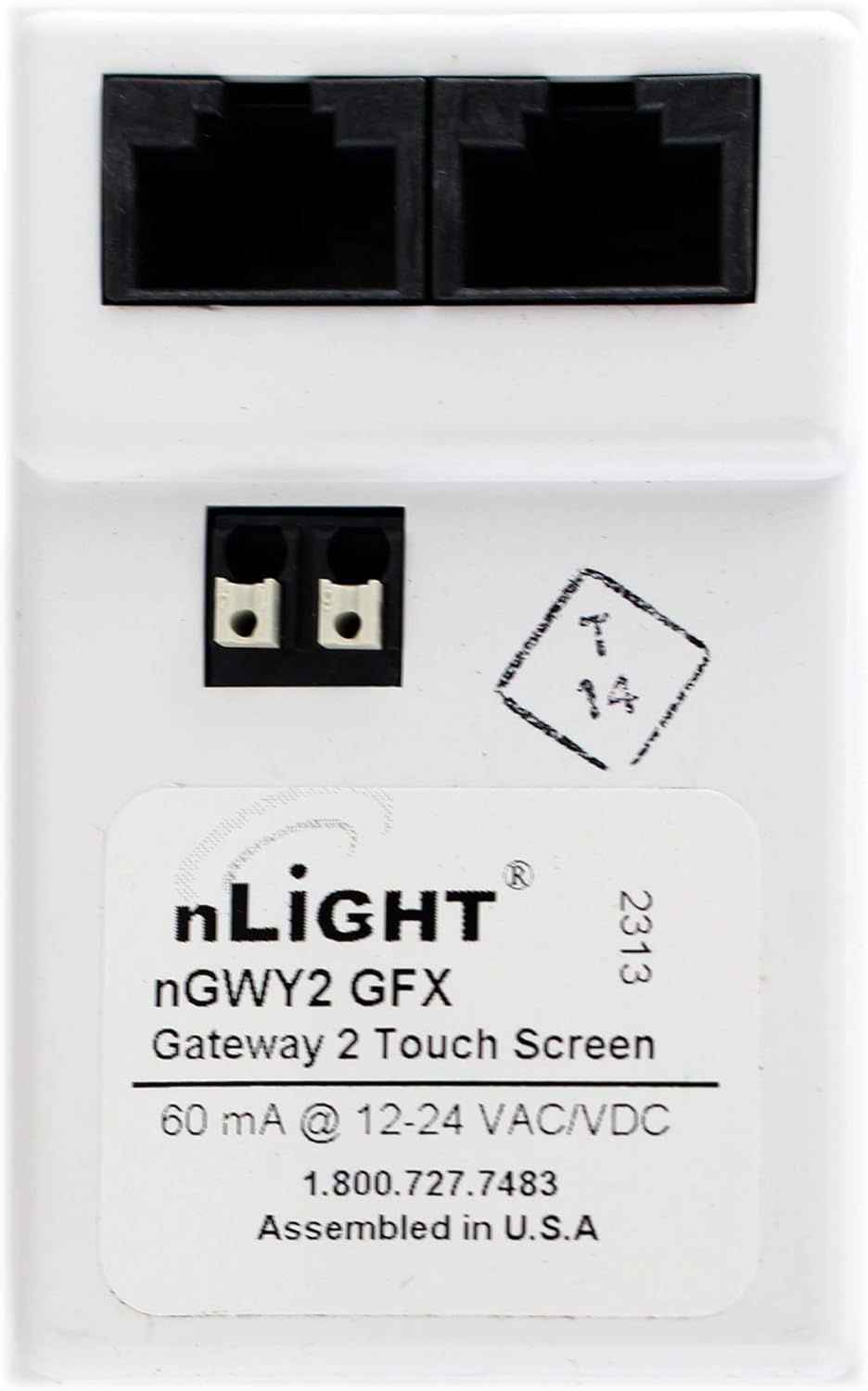 Rear view of Sensor Switch NGWY2-GFX nLight Gateway 2, showing network ports and power terminals.