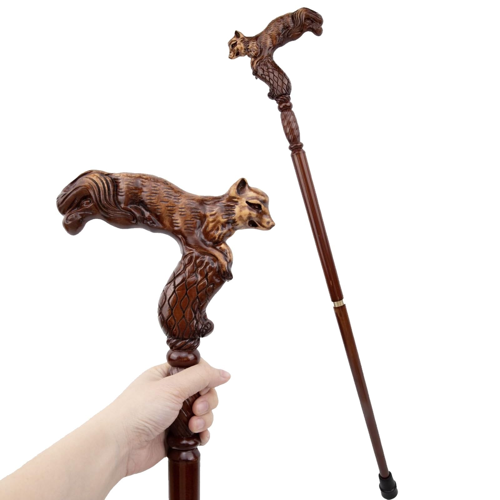 Bastoni da Passeggio in Legno di Volpe, con Impugnatura Ergonomica e Punta in Gomma Antiscivolo, per Cosplay da Uomo e da Donna di Lusso Decorativi 96 Cm
