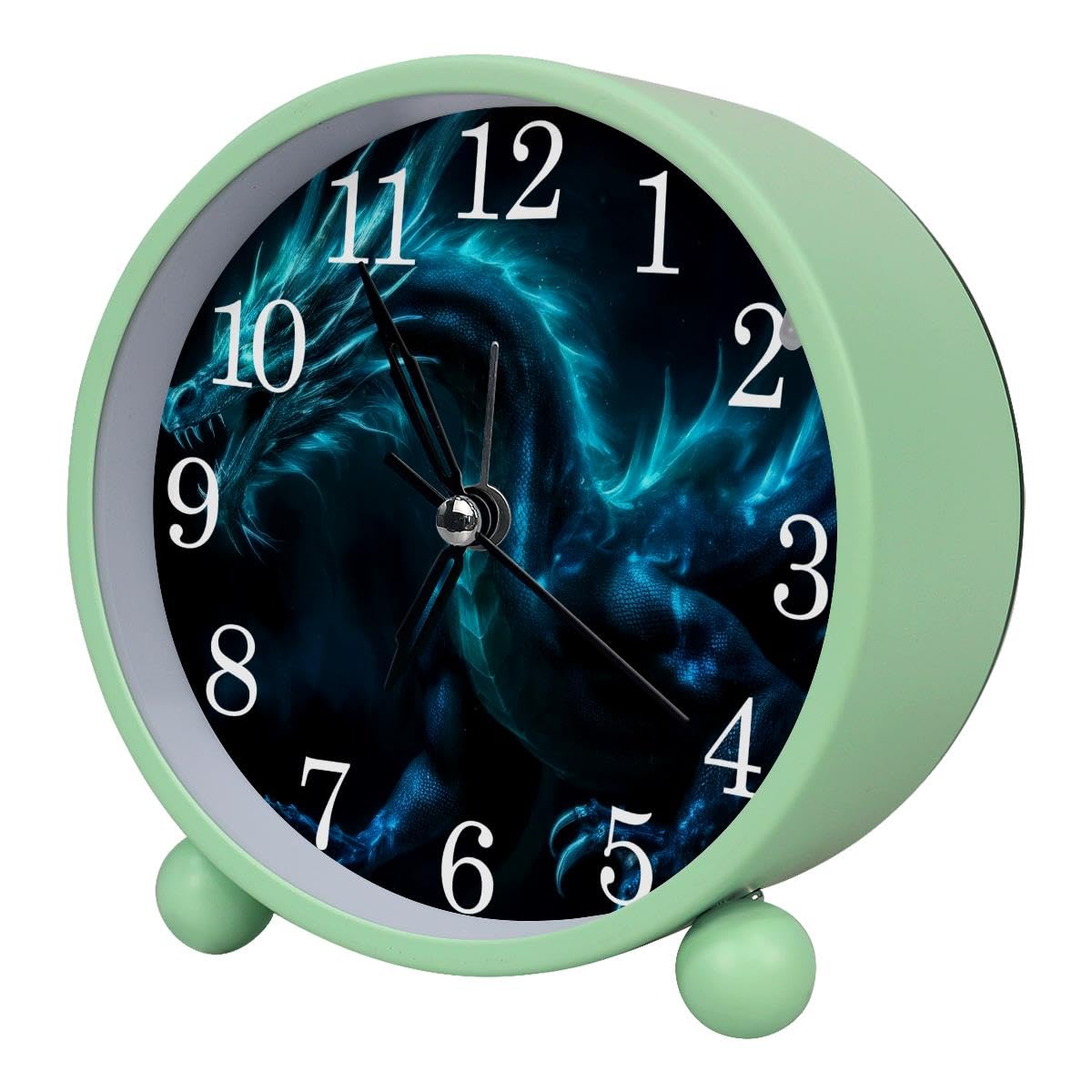 Luoweisi Alarm Clock Dragon, Silent Non-Ticking with Night Light, Round Metal Alarm Clock for Office, Battery Operated, Bedroom, Elderly, Adults, Children, Student Gifts