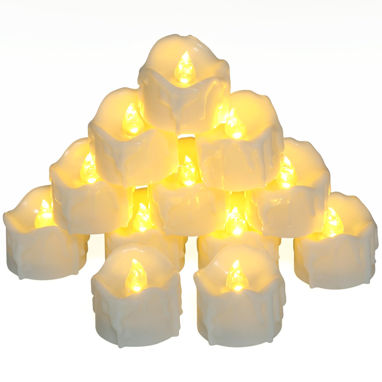 PChero LED Tea Lights with 6 Hour Timer, Set of 12 Electric Flameless LED Candles Flickering Flame with Battery and Timer Function for Halloween Party Room New Year's Eve Pumpkin Decoration Christmas White
