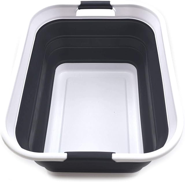 SAMMART 42L Collapsible Plastic Laundry Basket - Foldable Pop Up Storage Container/Organizer - Portable Washing Tub - Space Saving Hamper/Basket (1 rectangular - strengthen, Black)