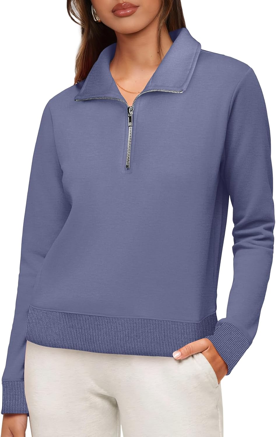 WIHOLL Women's Half Zip Sweatshirts Cropped Slim Fit Long Sleeve Pullover Soft Quarter Zipper Hoodies Fall Outfits 2024