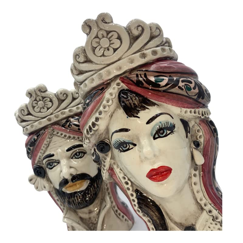 Cabezas de Moro Siciliano (1 Pieza) h Aproximadamente 20 cm Cerámica de Caltagirone, Los Normandos, Rosa - Hombre