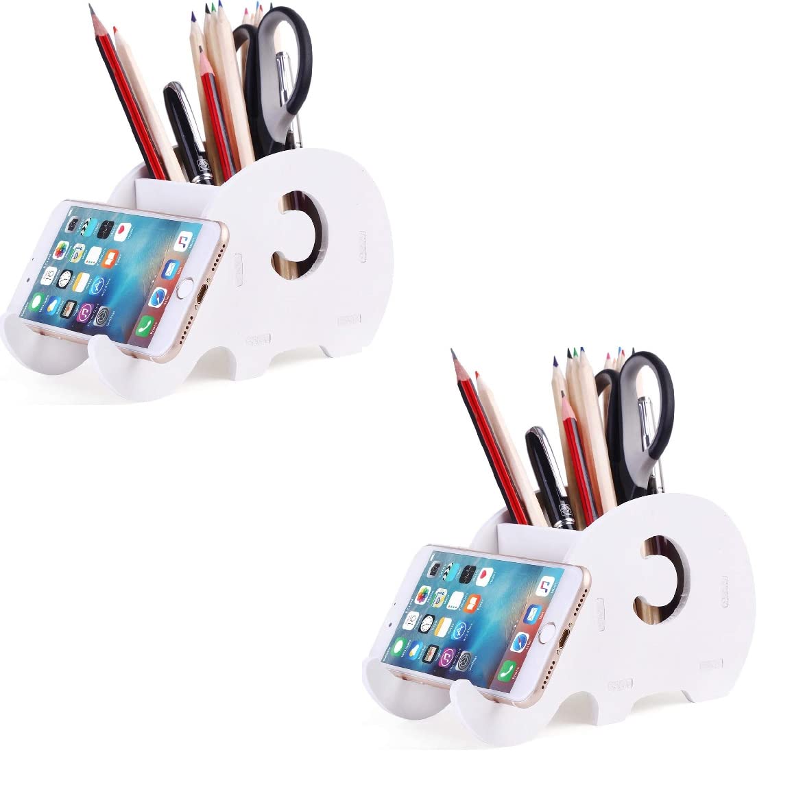 Roontin Pencil Holder For Desk Pretty Elephant Design Phone Holder - Stationary Organiser(White 2 PCS)