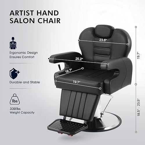 Miniatura 2 de Artist hand Silla de peluquero hidráulica reclinable silla de salón giratoria de 360 grados con reposacabezas ajustable asiento ancho champú spa