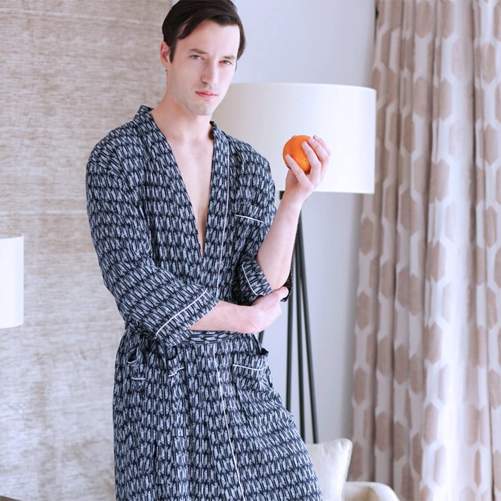 Albornoz para Hombre, Ligero, De Manga Larga, Camisas para Dormir, Moda Seca, Camisones Exóticos, De Lujo, Estampado, Absorbente, Transpirable, Túnica Yukata, Pijamas Finos De Verano