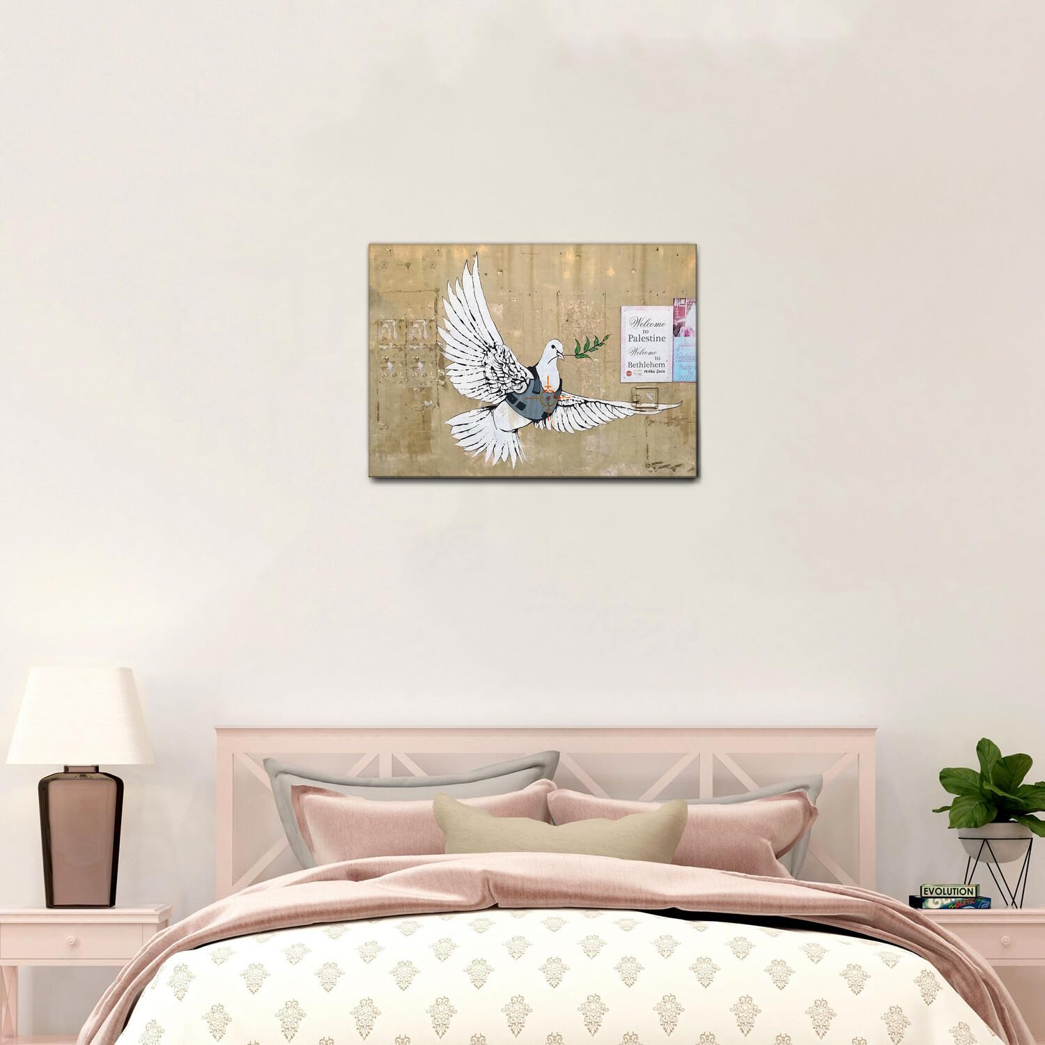 Giallobus - Gemälde - Banksy - Taube Bethlehem - Leinwand mit Standardrahmen - 70x50 - Bereit zum Aufhängen - Moderne Gemälde für zu Hause