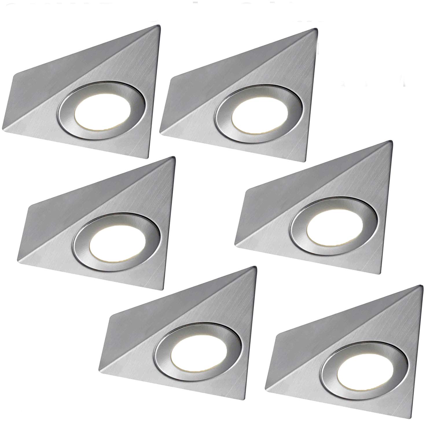 6x Brushed Nickel Triangle Under Cabinet Kitchen Light Kit - 240V Mains Powered - Natural White LED